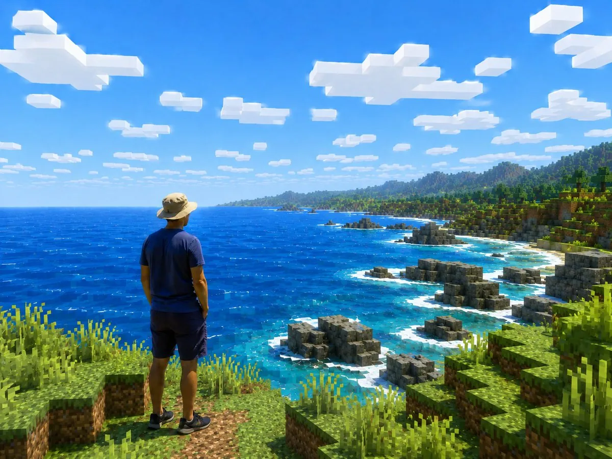 Real Person in Minecraft Coastal World reference