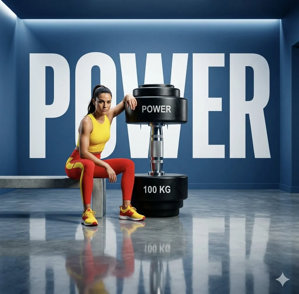 Bold Editorial Fitness Portrait - Nano Banana Pro AI Prompt for Product Marketing reference