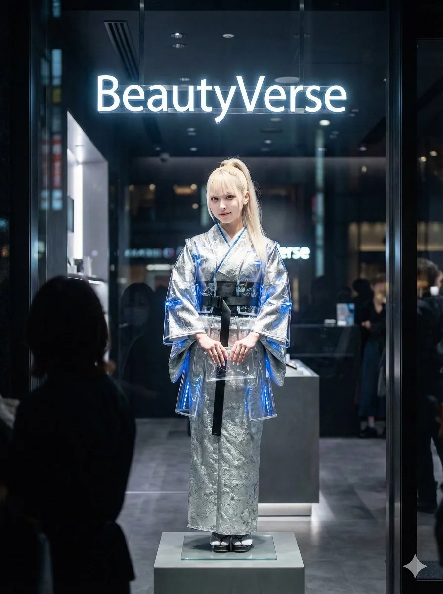 Futuristic Neo-Kimono Display Window Prompt (Part 1) - Nano Banana Pro AI Prompt for Product Marketing reference