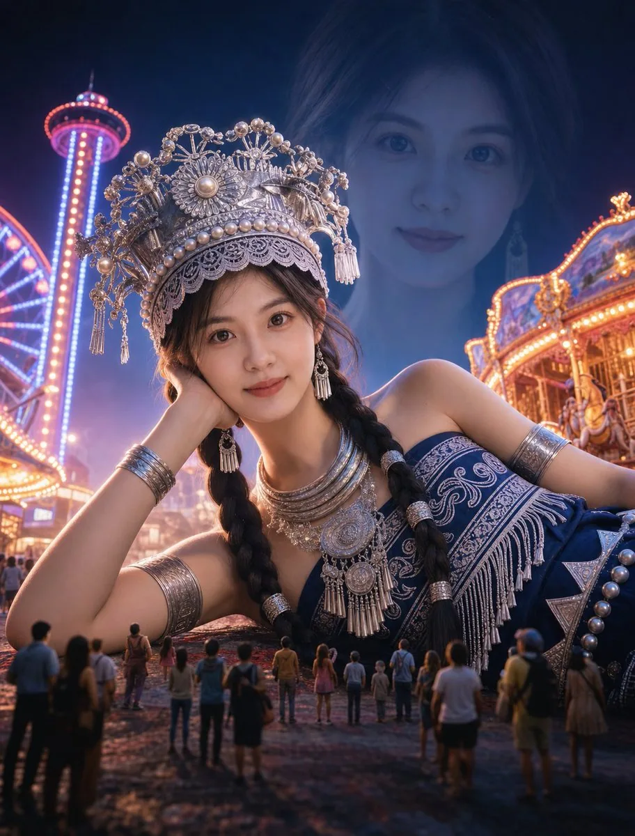 Surreal Giantess Neon Park Portrait reference