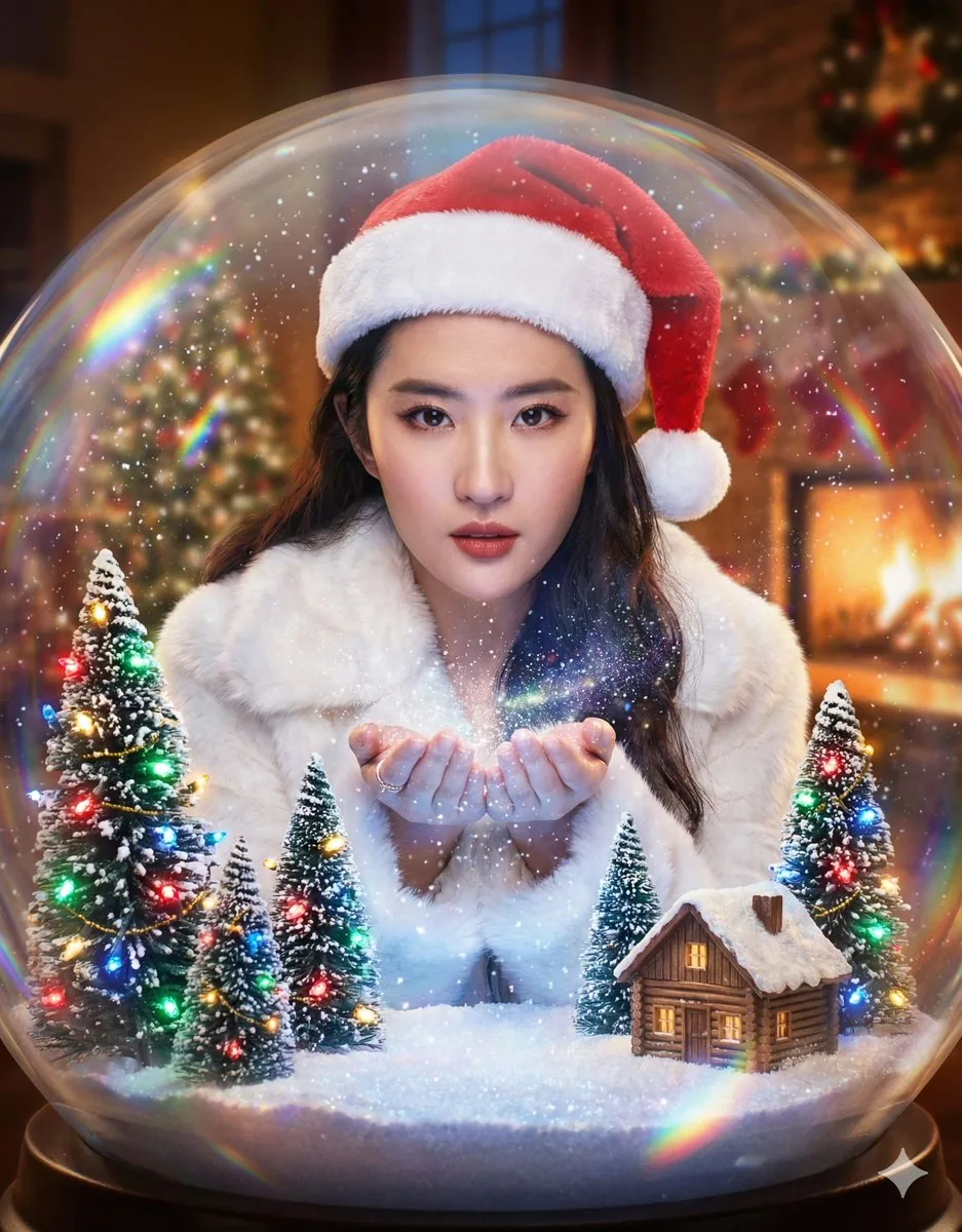 Surreal Character Trapped in a Giant Christmas Snow Globe - Nano Banana Pro AI Prompt for Social Media Post