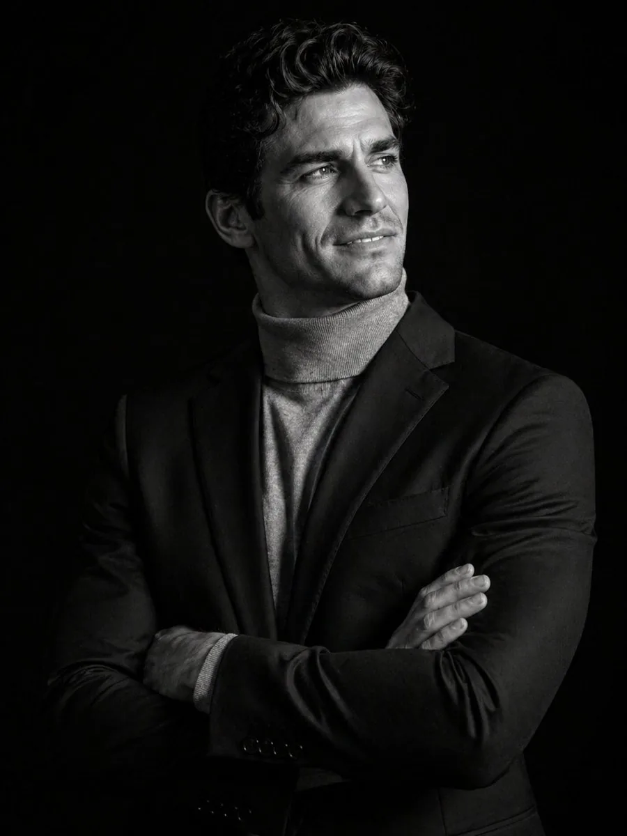 Cinematic Black and White Studio Portrait reference