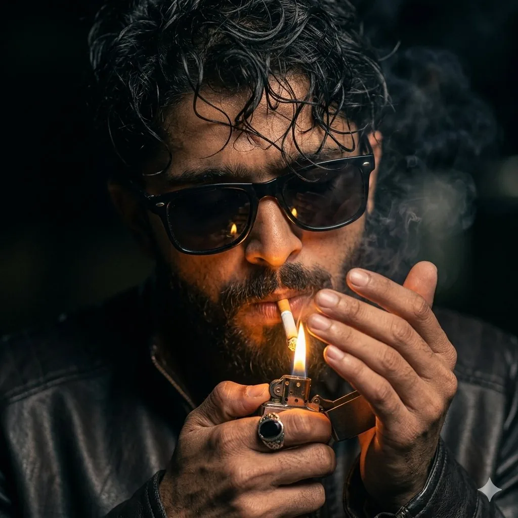 Moody Cinematic Portrait with Lighter Flame reference