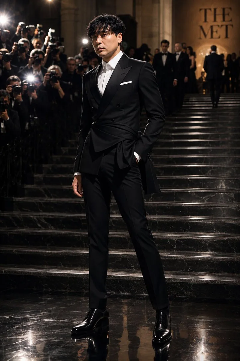 Met Gala Black Couture Tuxedo reference