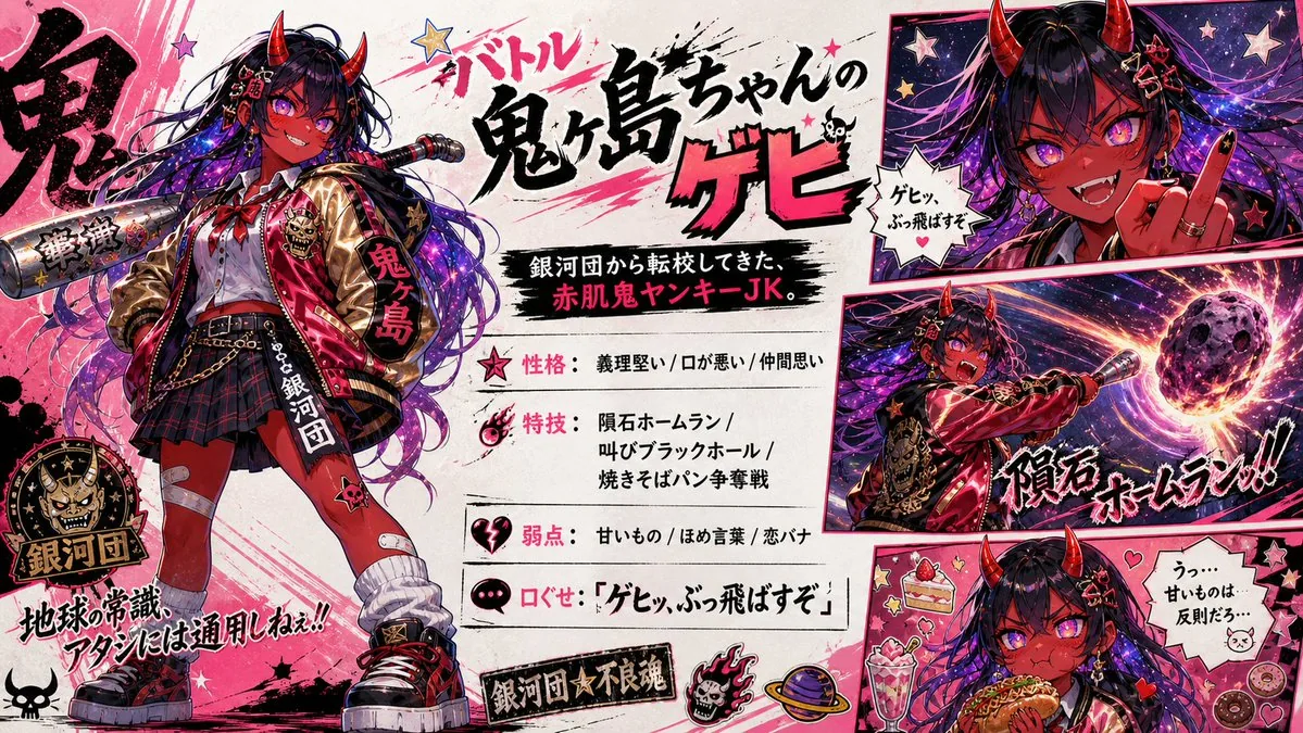 Oni Delinquent Anime Character Sheet reference