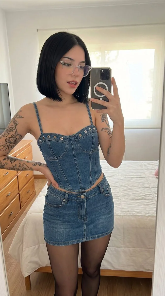 Denim Mirror Selfie Portrait - Nano Banana Pro AI Prompt for Social Media Post reference