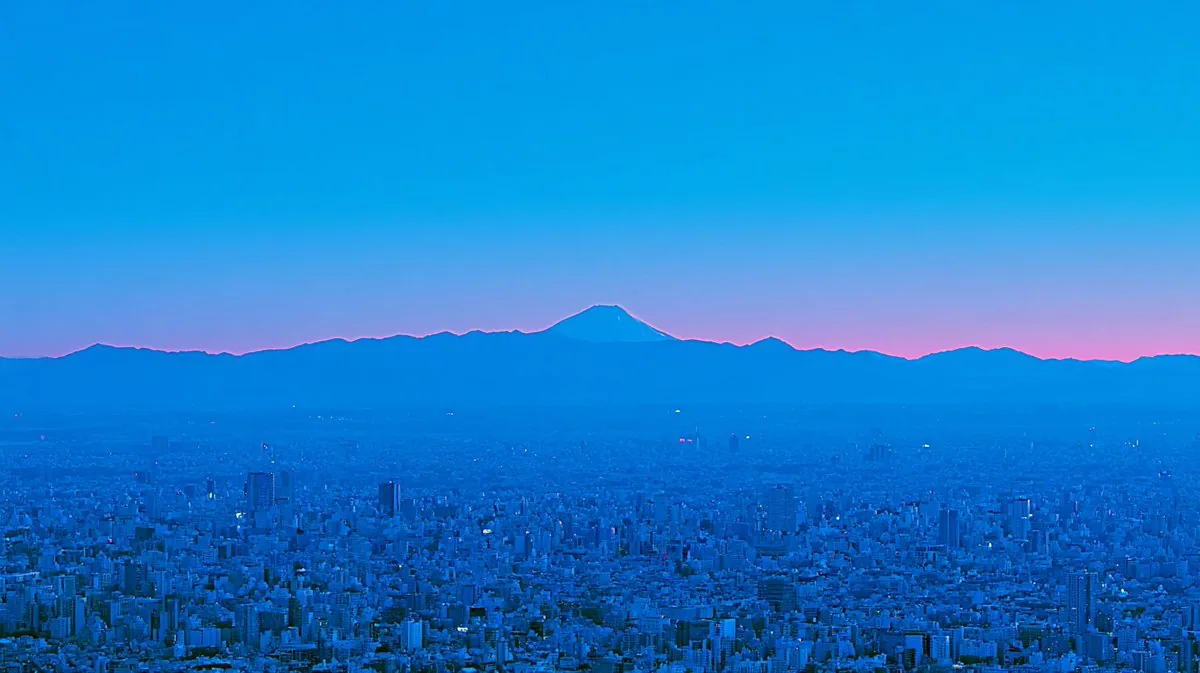 Blue Hour Tokyo Skyline with Mount Fuji reference