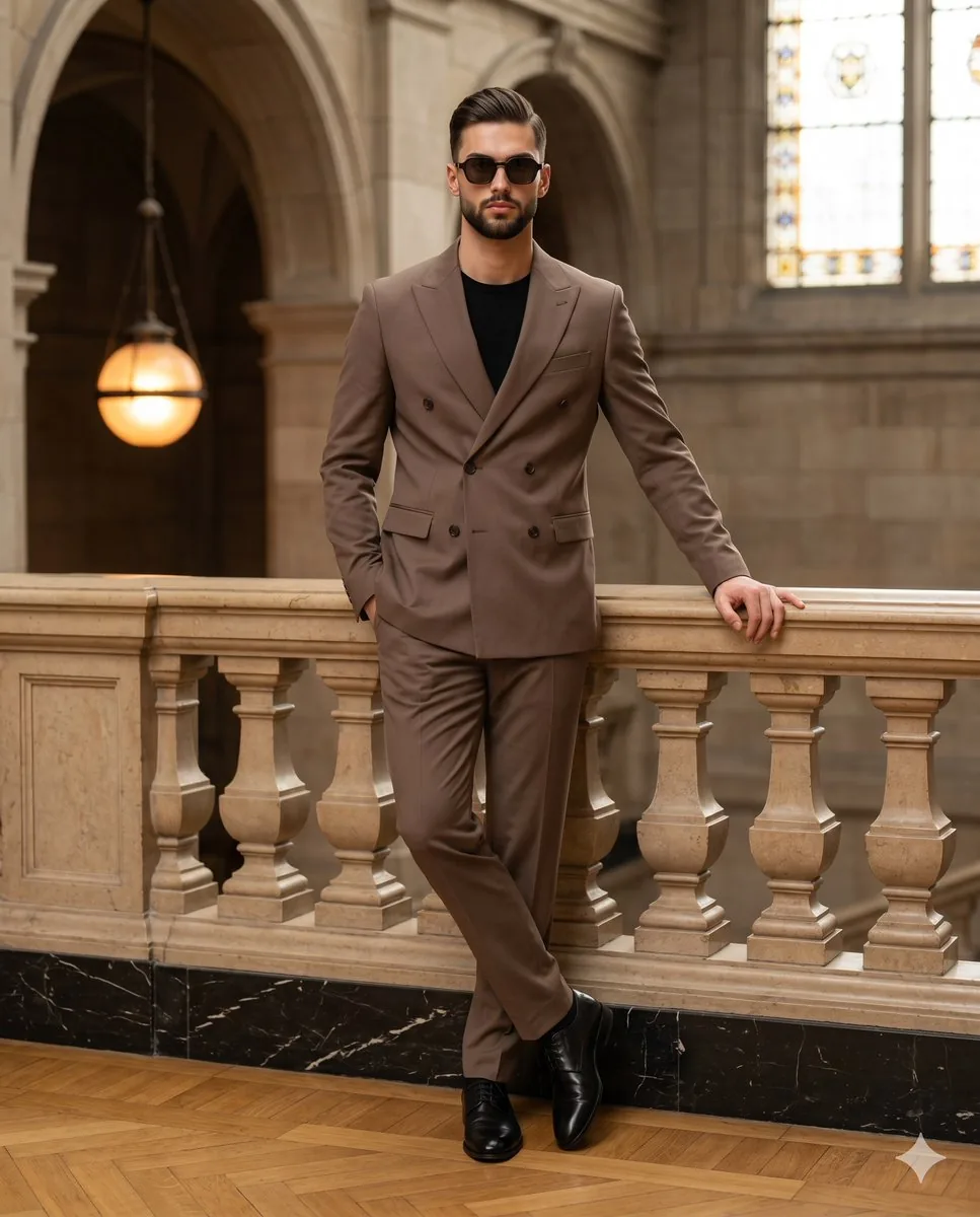 Mocha Suit Editorial Portrait - Nano Banana Pro AI Prompt for Social Media Post reference