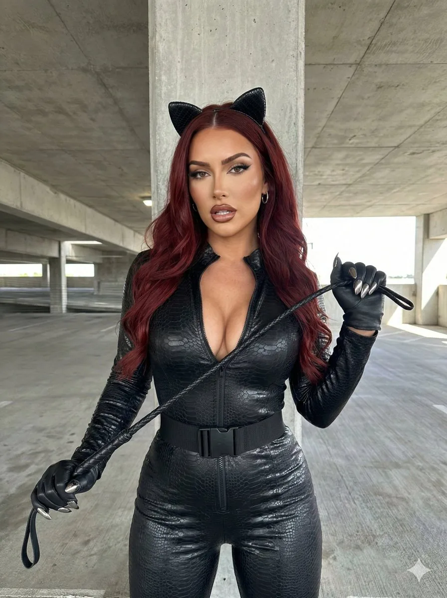 Bad Girl Latex Jumpsuit in Parking Garage - Nano Banana Pro AI Prompt for Social Media Post reference