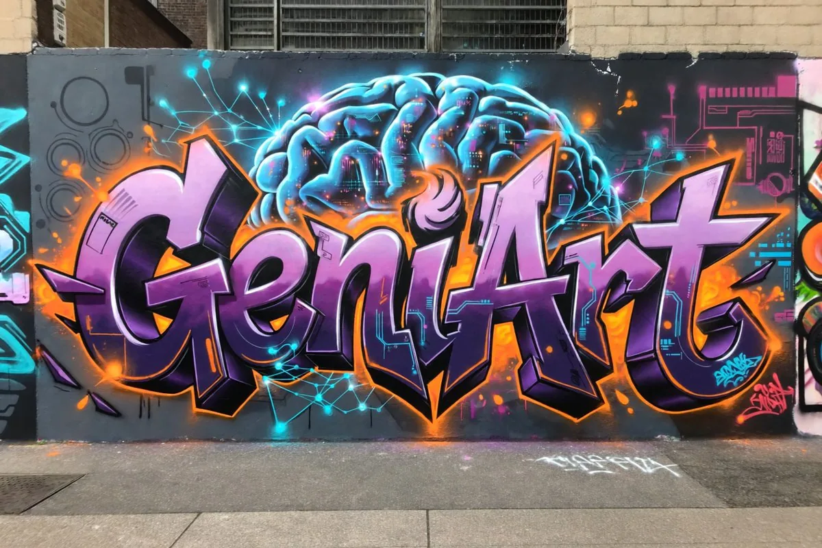 Neon Brain Graffiti Mural reference