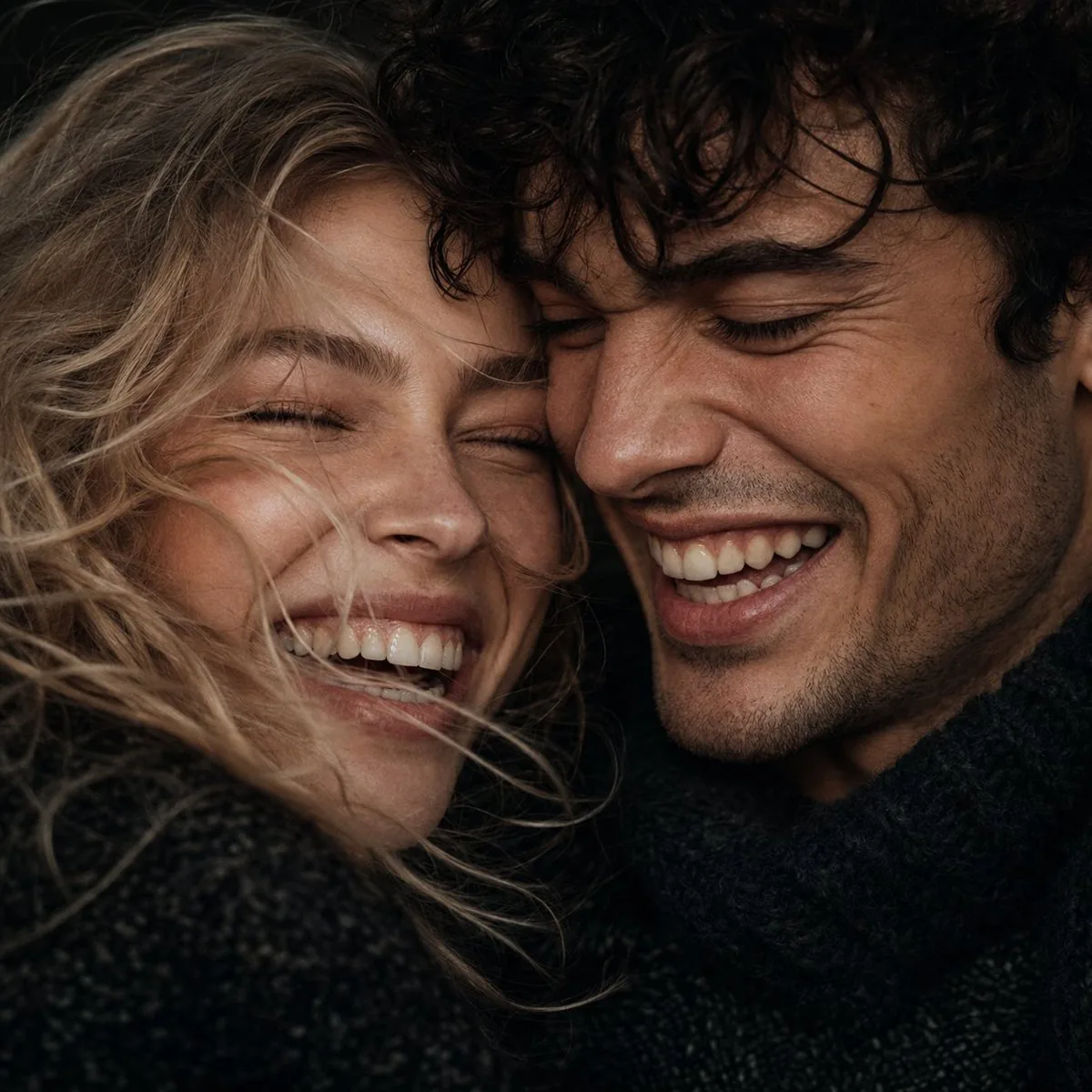 Extreme Close-Up Laughing Couple Portrait reference
