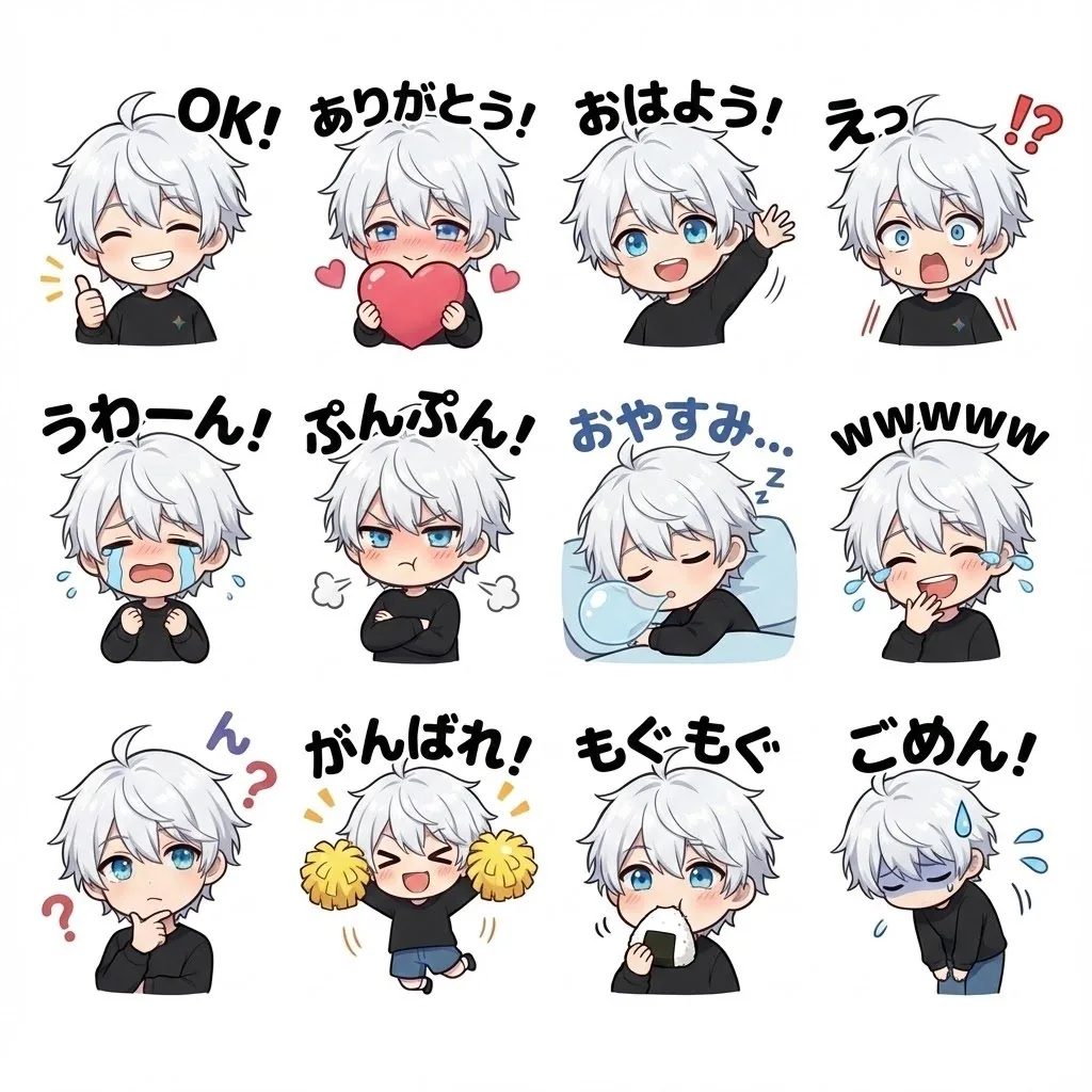 Chibi character LINE stickers set reference