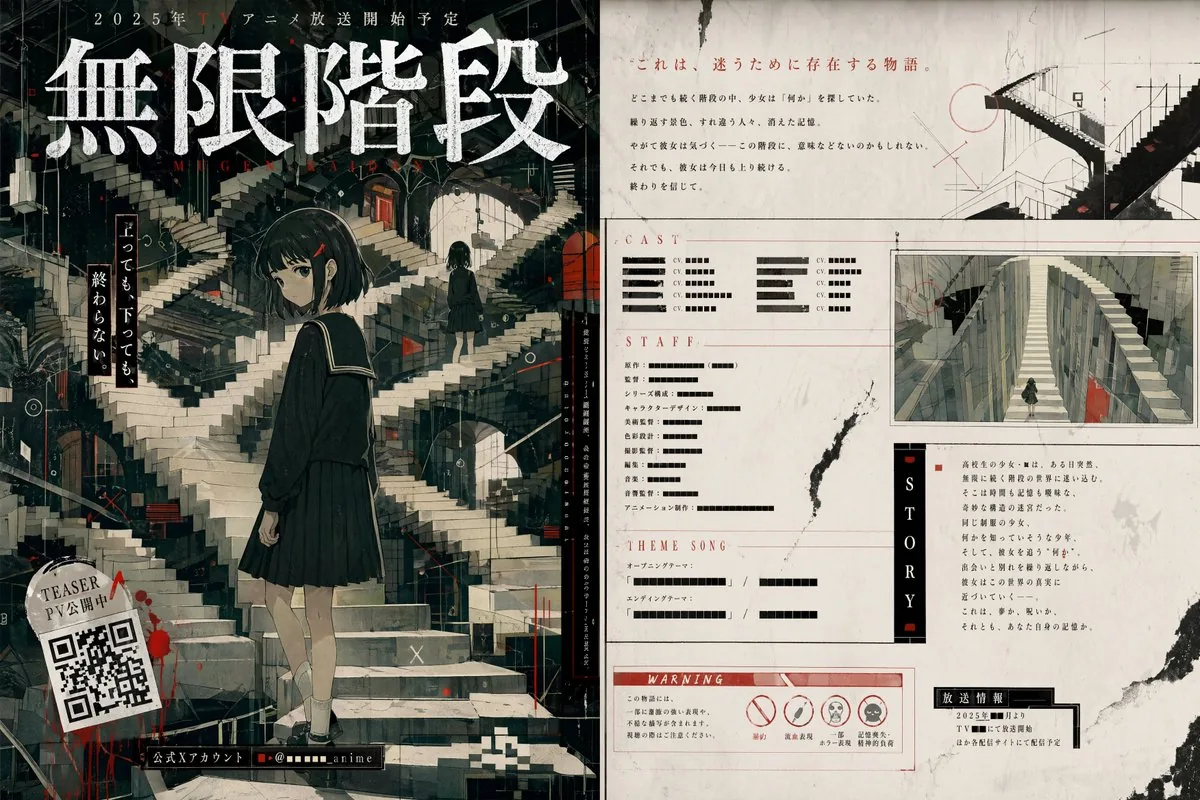 Surreal Infinite Staircase Anime Poster reference