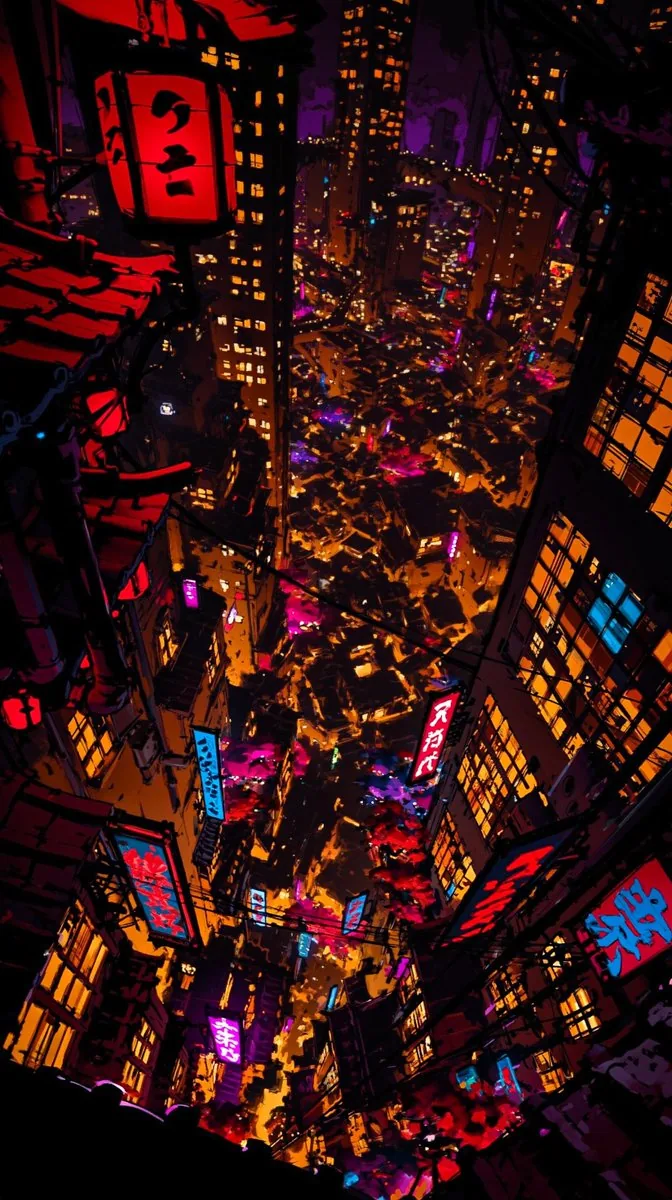 Surreal Neon Japanese Megacity Overlook reference