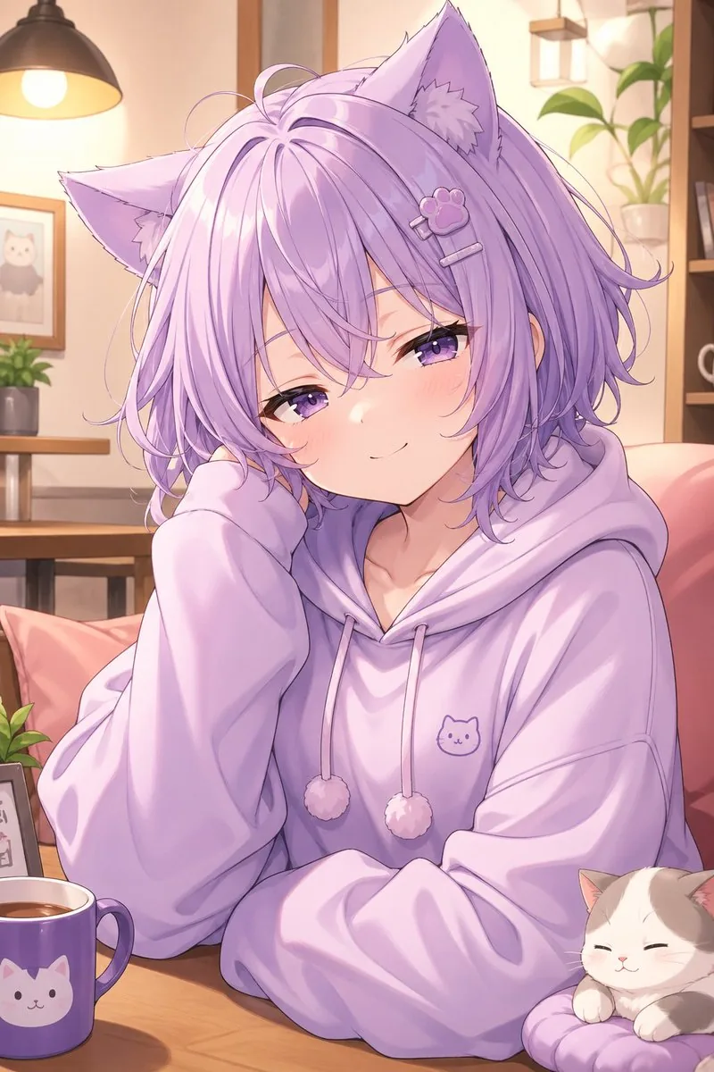 Cozy Lavender Catgirl Portrait reference