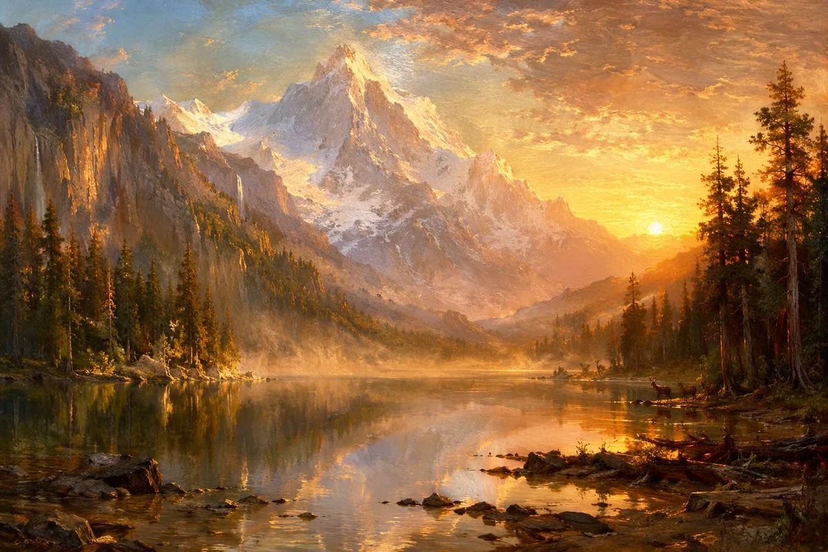 Sunset Alpine Lake Oil Painting reference