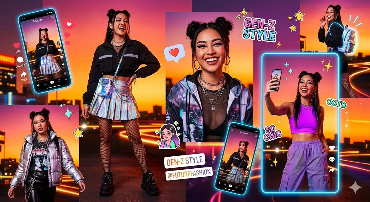 Gen-Z Neon Fashion Collage reference
