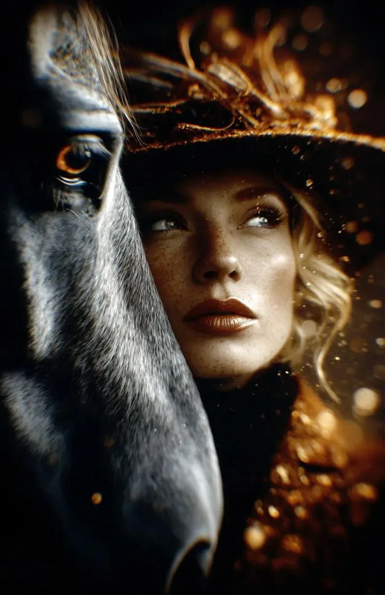 8K Cinematic Fantasy Portrait of Woman and Horse - Nano Banana Pro AI Prompt for Poster / Flyer reference