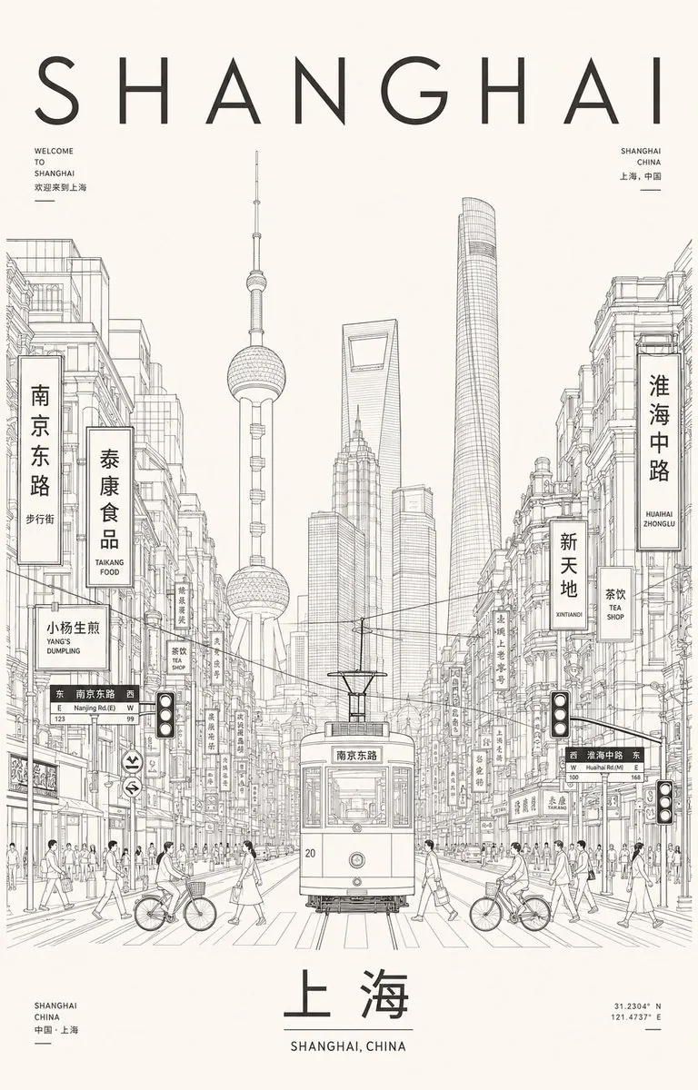 Shanghai Minimalist Line Art Poster reference