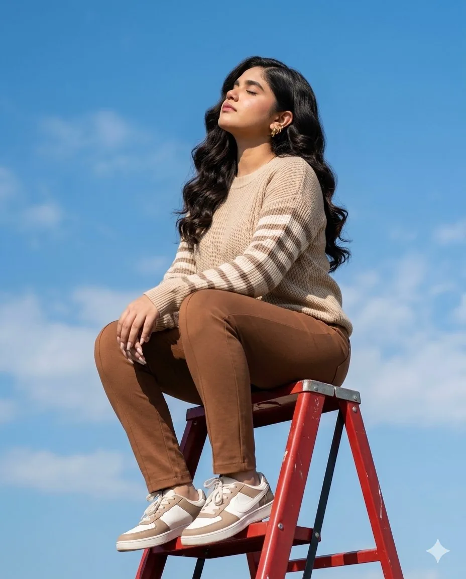 Sunlit Ladder Lifestyle Shot - Nano Banana Pro AI Prompt for Social Media Post reference
