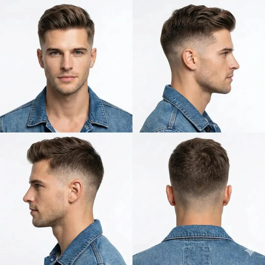 Professional Studio Portrait of a Man with a Skin Fade Haircut reference