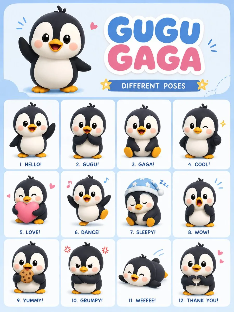 Chibi Penguin Expression Grid reference