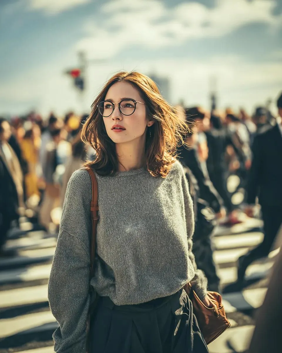 Cinematic Golden Hour Portrait in a City Crosswalk reference