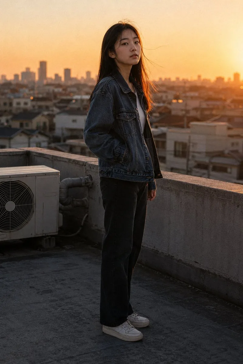 Golden Hour Rooftop Portrait reference