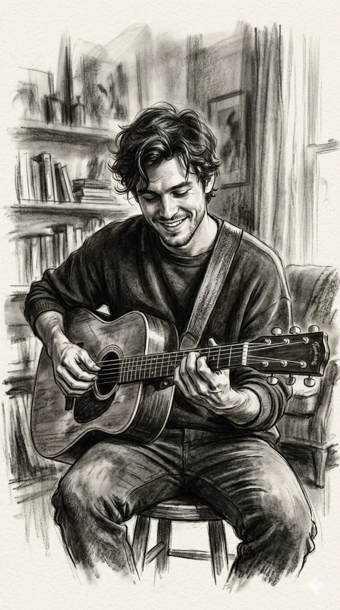 Charcoal Portrait of Guitarist reference
