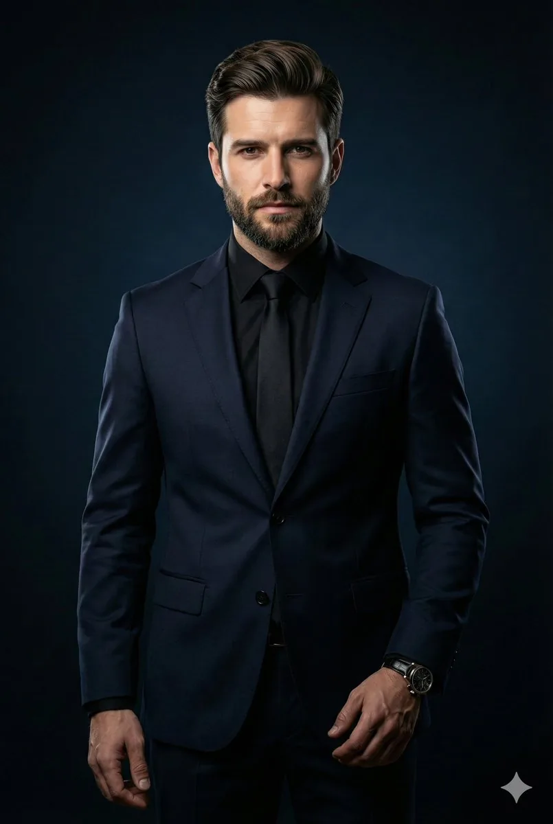 Cinematic Portrait of Middle-Aged Man in Suit reference