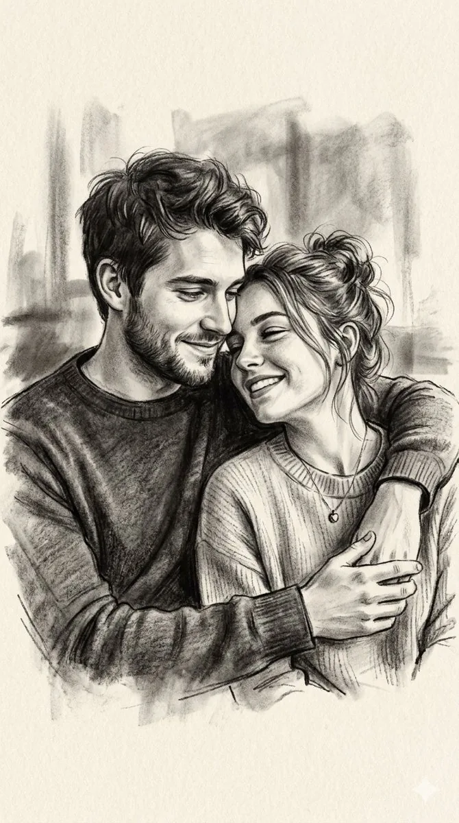Charcoal and Pencil Couple Drawings reference