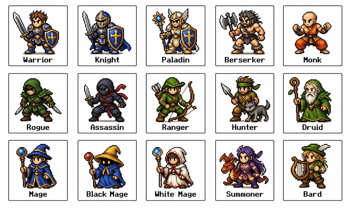 Retro Fantasy Class Sprite Grid reference