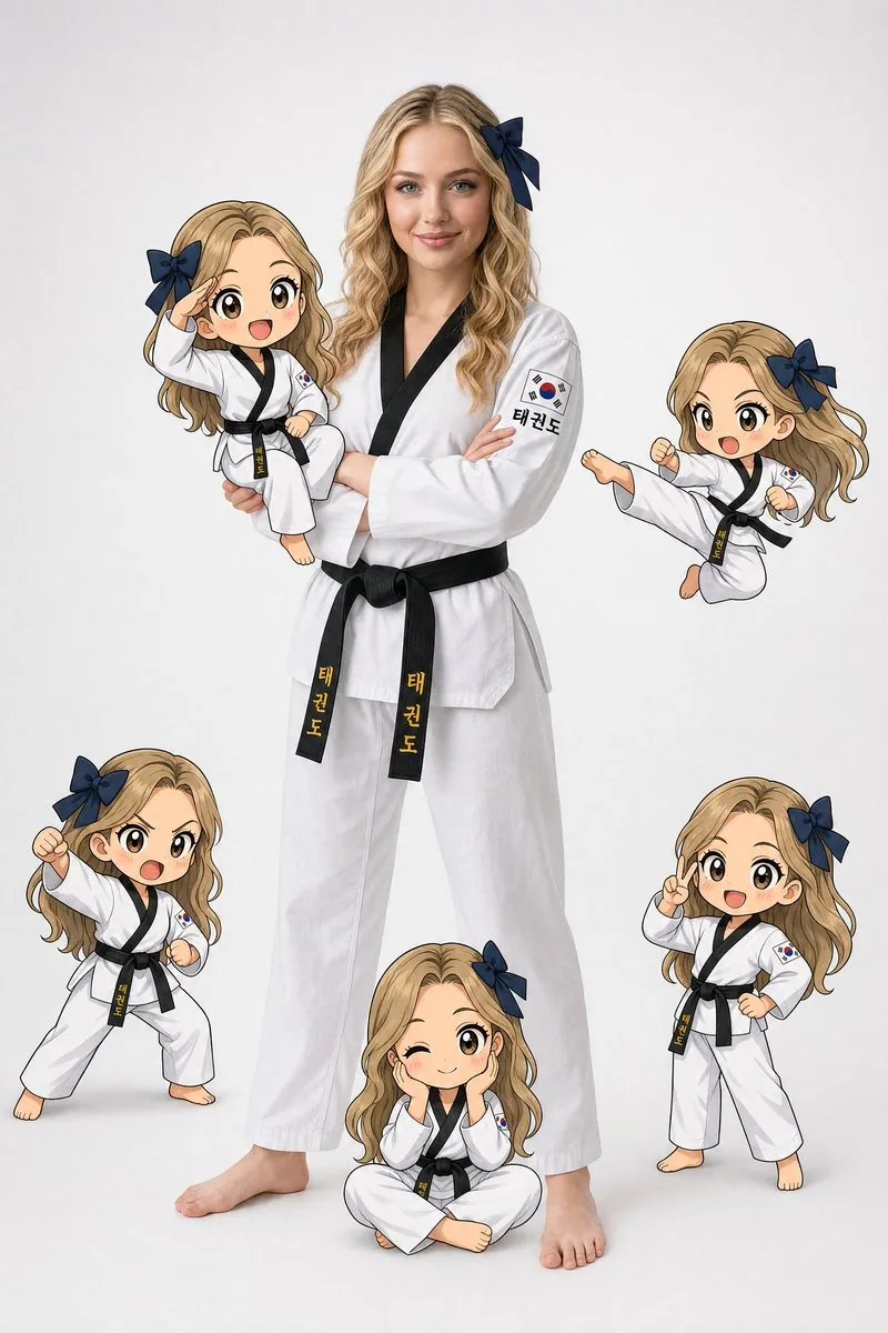 Taekwondo Woman and Chibi Versions reference