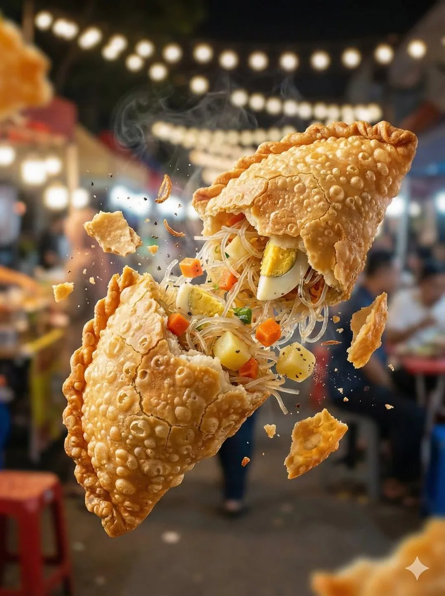 Macro Food Photography of Tearing Martabak Telur reference