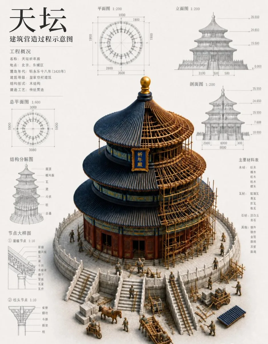 Chinese Temple Construction Blueprint reference