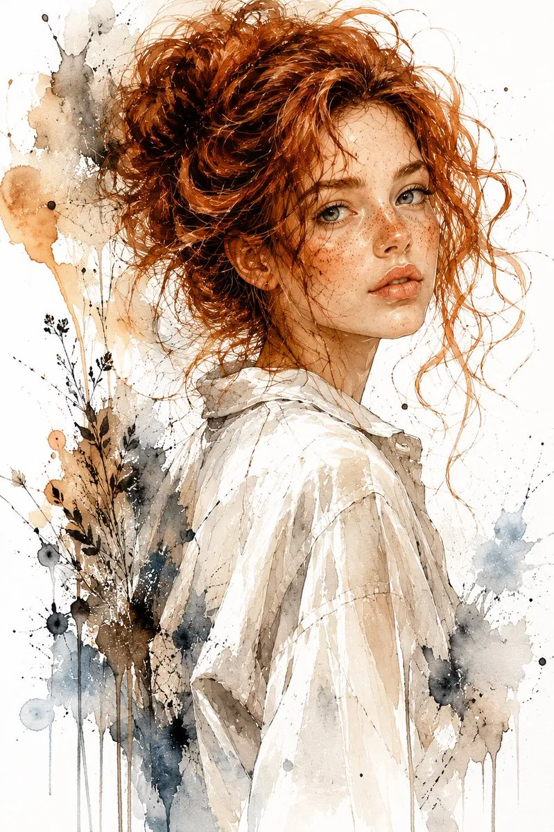 Watercolor and Ink Woman Portrait reference