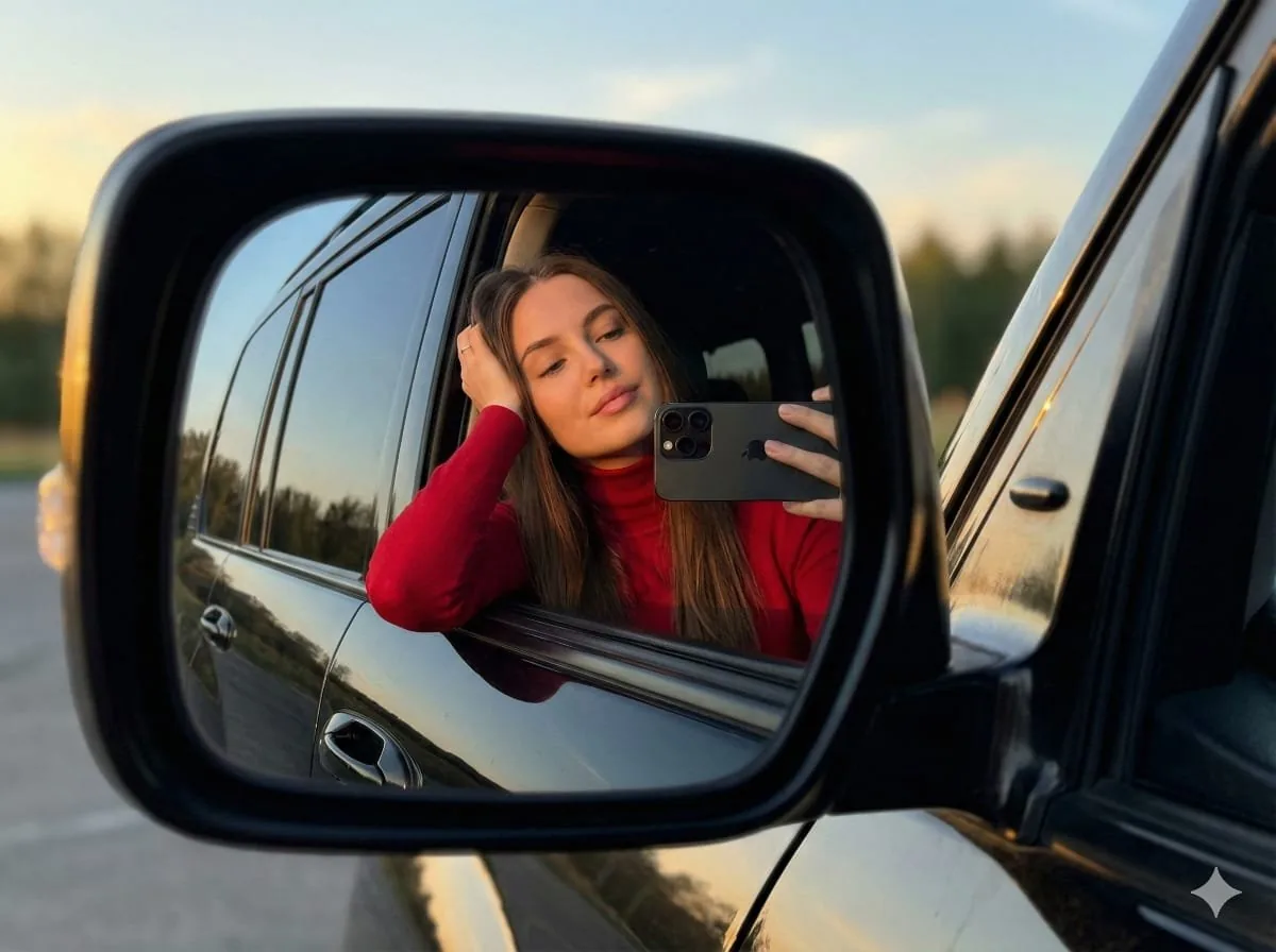 JSON selfie-in-car mirror prompt for Nano Banana Pro - Nano Banana Pro AI Prompt for Social Media Post reference