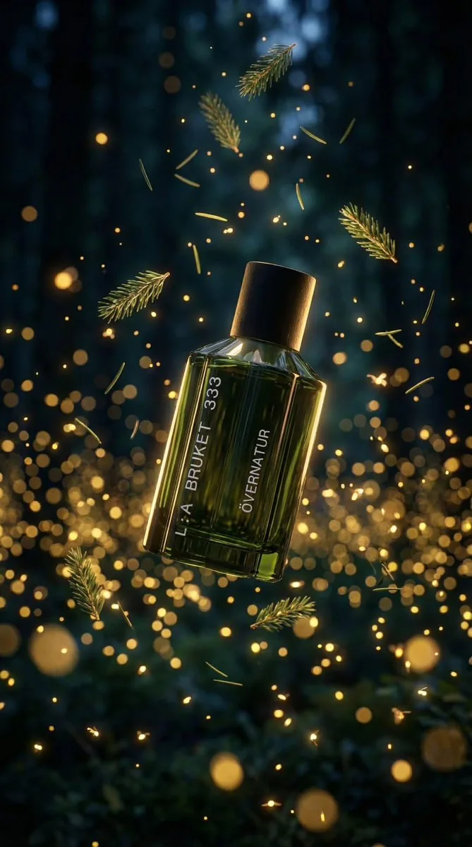 Luxury Perfume Bottle in Mystical Forest Product Shot reference