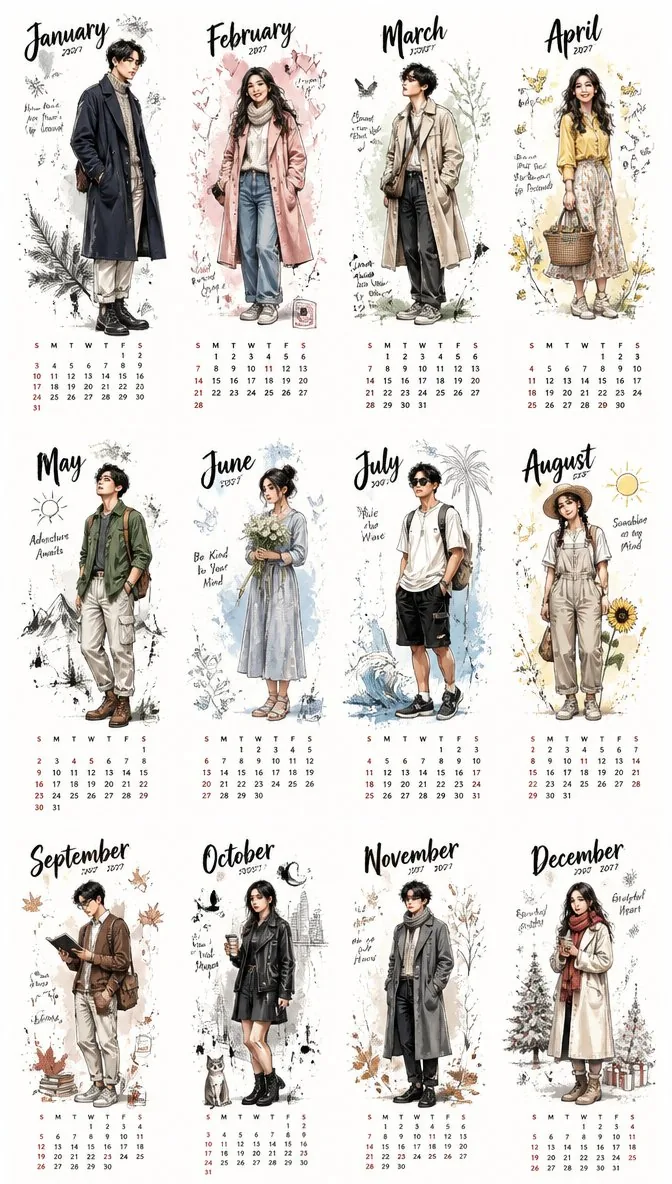Aesthetic 2027 Desk Calendar reference