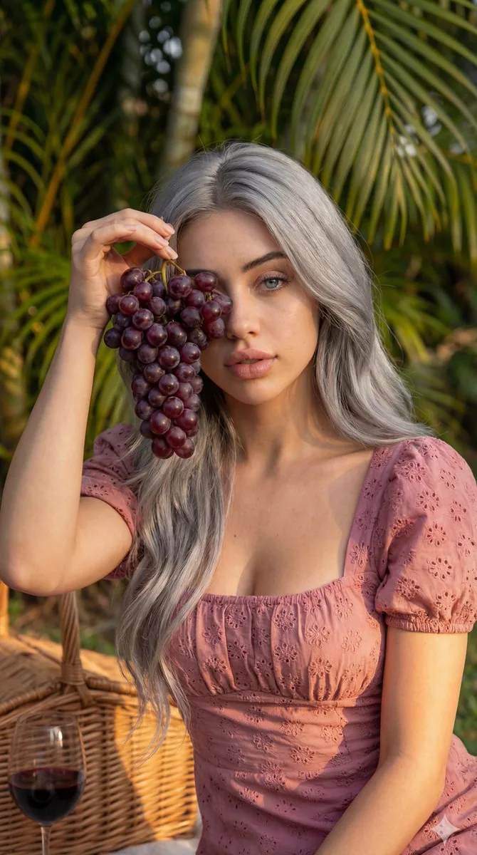 8K High Fashion Portrait with Grapes - Nano Banana Pro AI Prompt for Social Media Post reference