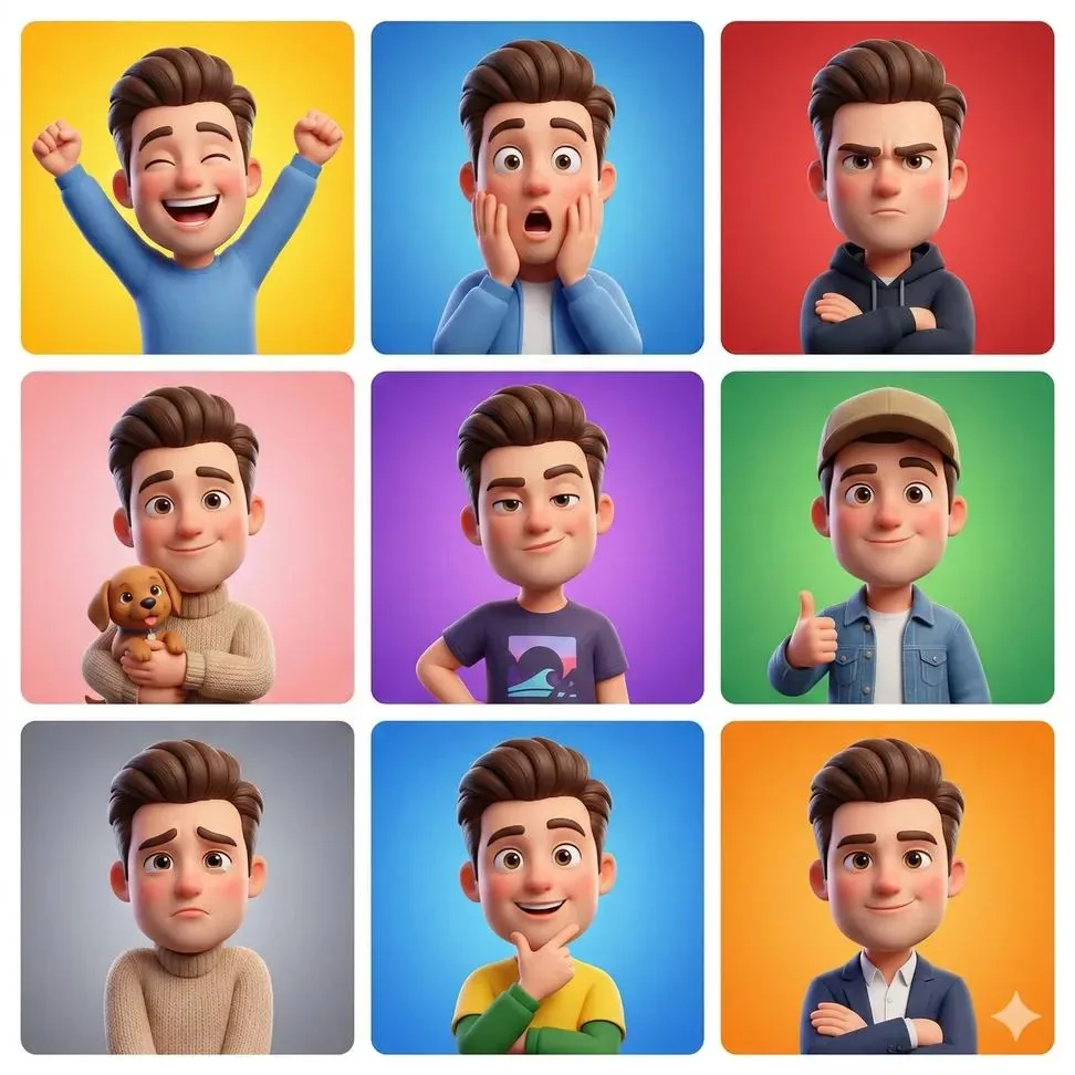 3D Cartoon Avatar Character Grid Prompt (Pixar Style) reference