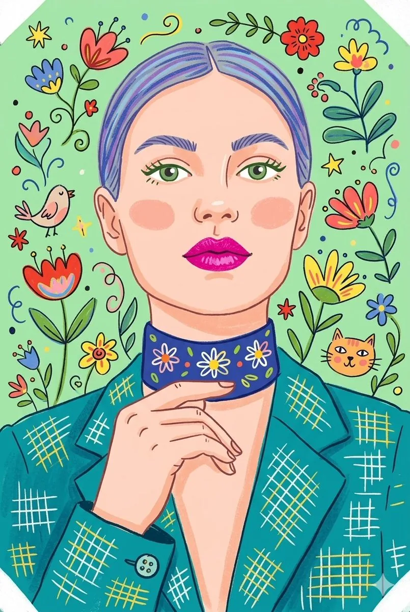 Whimsical Folk-Art Illustration Scene reference