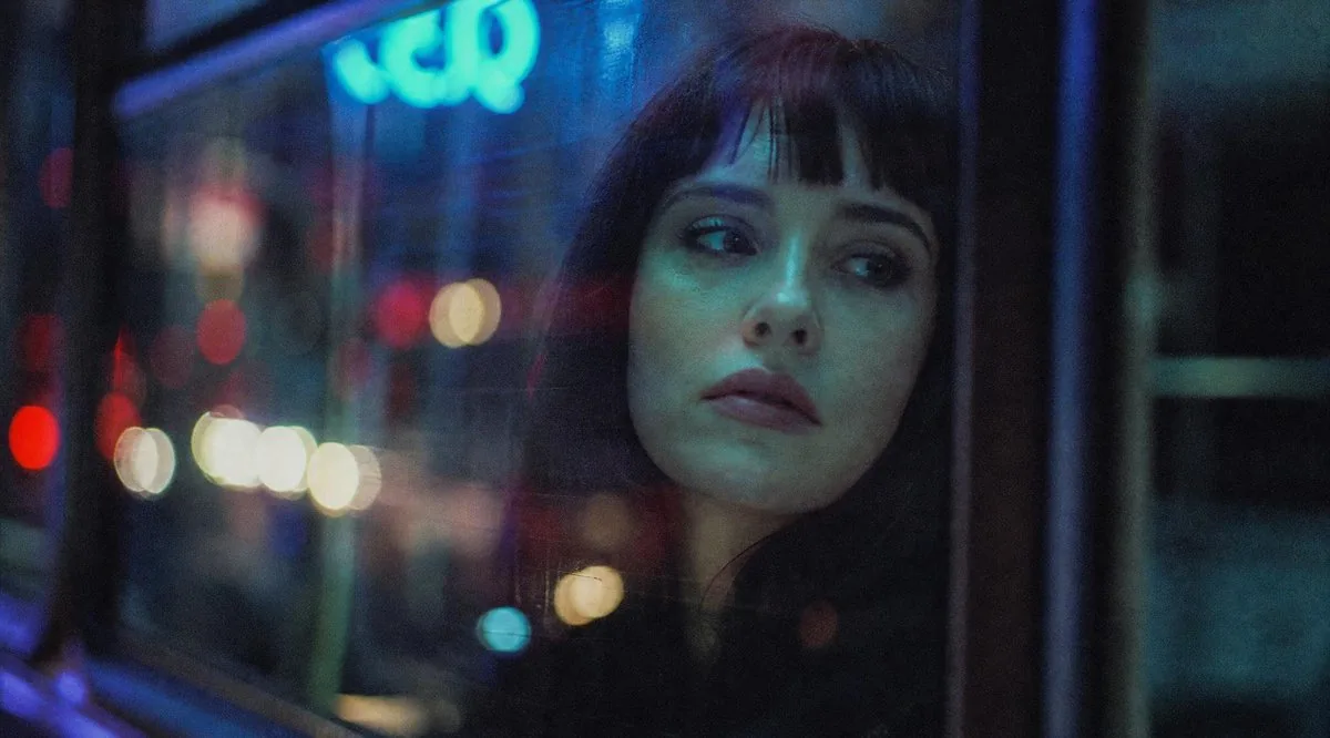 Cinematic Night Bus Window Portrait reference