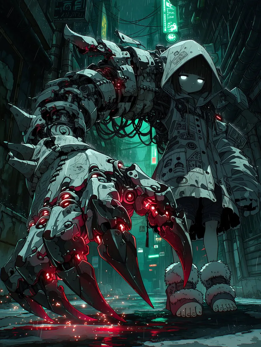 Cyberpunk Girl with Giant Mech Claw reference