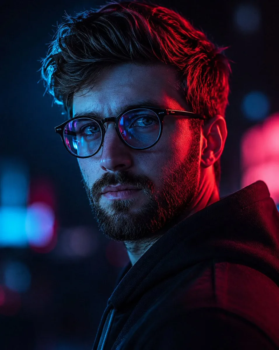 Cyberpunk Male Portrait with Neon Lighting reference