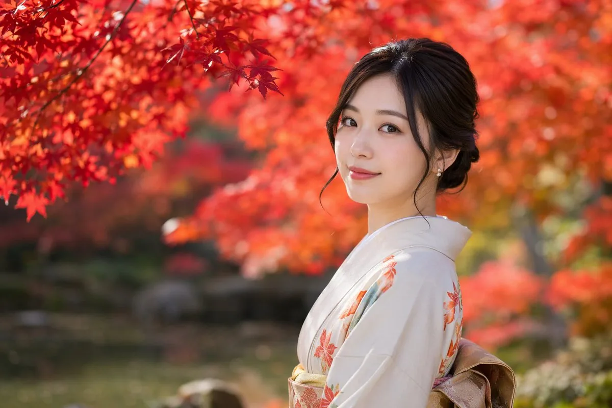 Photorealistic Autumn Kimono Portrait reference