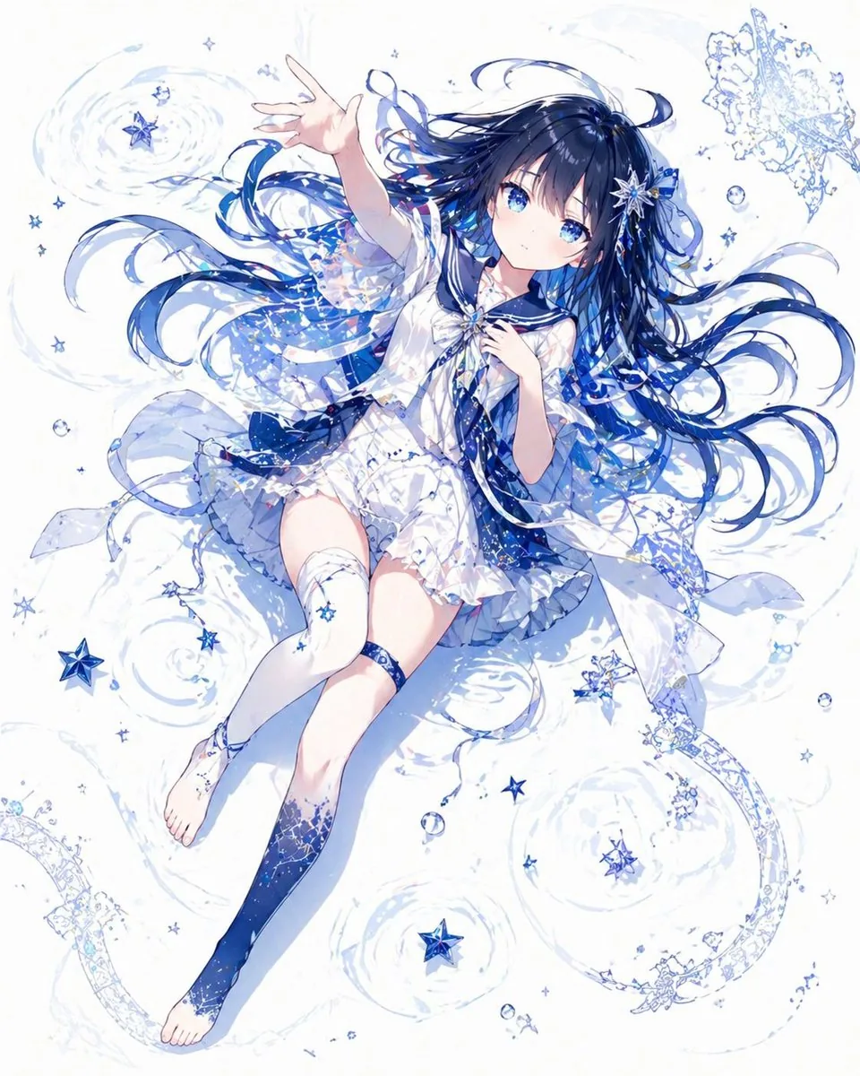 Celestial Blue Anime Girl Floating reference