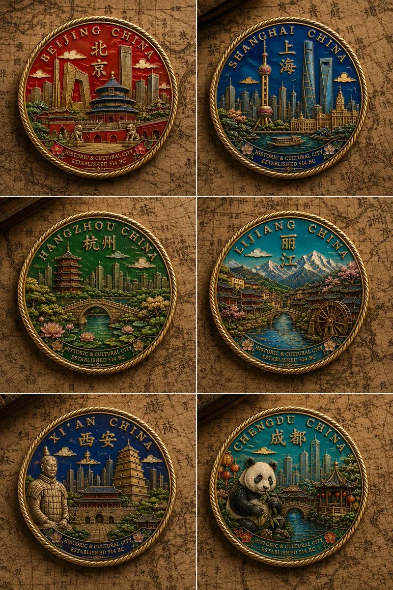 Six Chinese City Enamel Medals reference
