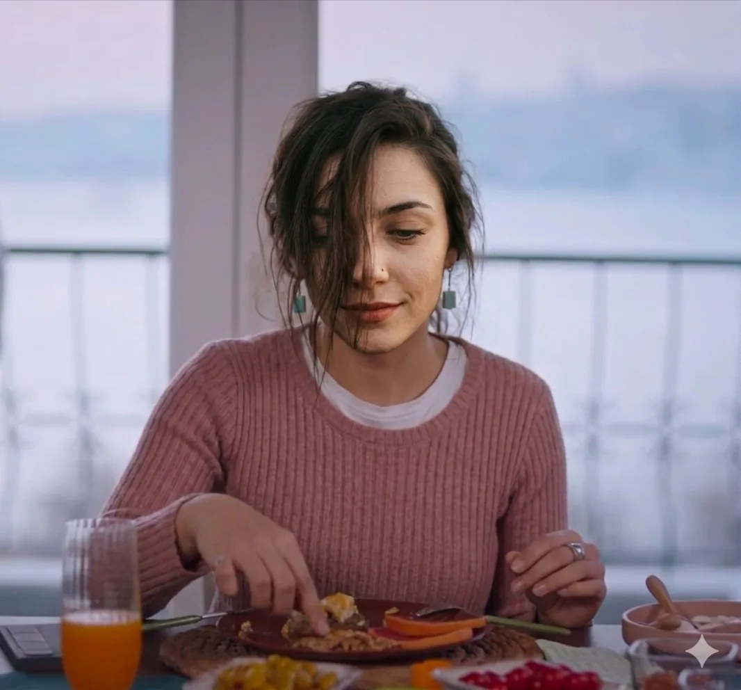 Cinematic Realism of Morning Breakfast on a Balcony reference