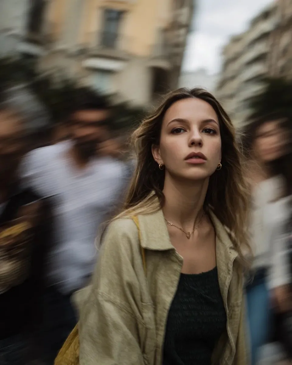 Cinematic Street Portrait with Motion Blur reference